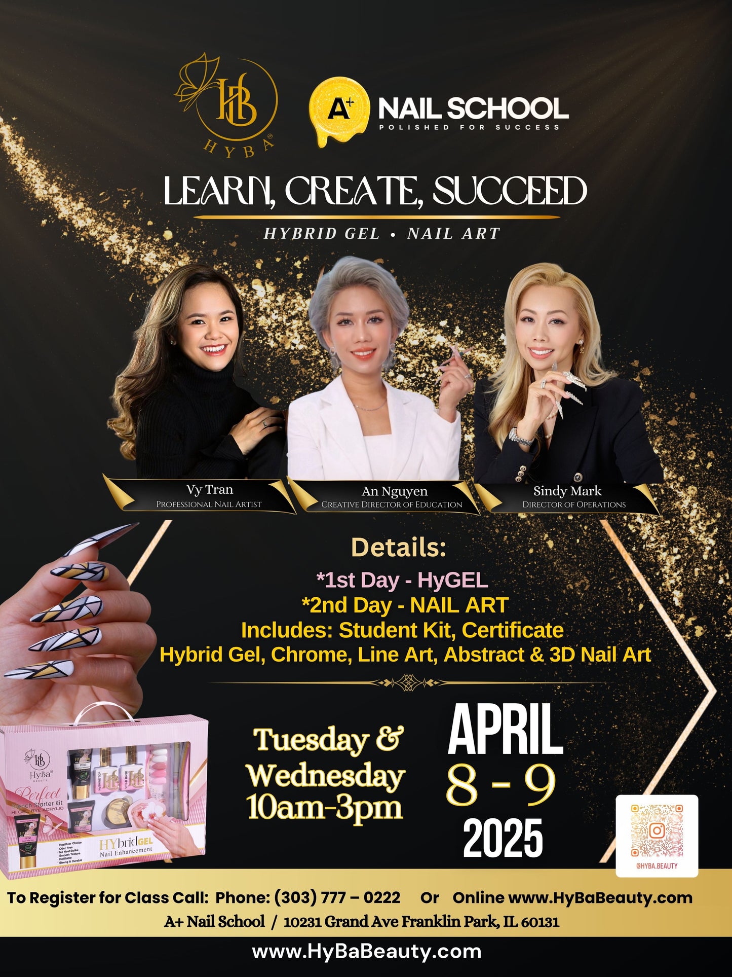 APRIL 08 - 09, 2025 - CHICAGO, IL - HYBRID Gel & Salon Trending Nail Art Class Registration - HYBA BEAUTY