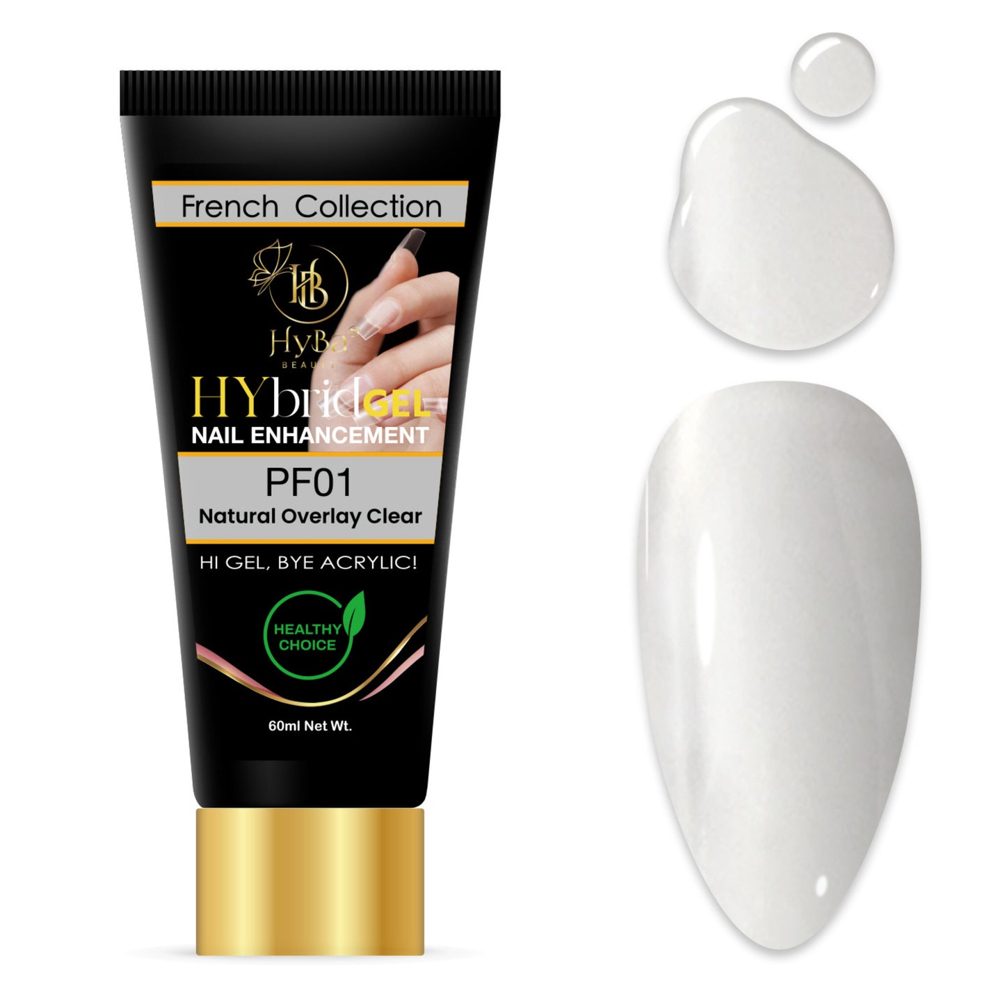 HyGEL CLEAR 60ml - PF01 Natural Clear Overlay - HYBA BEAUTY