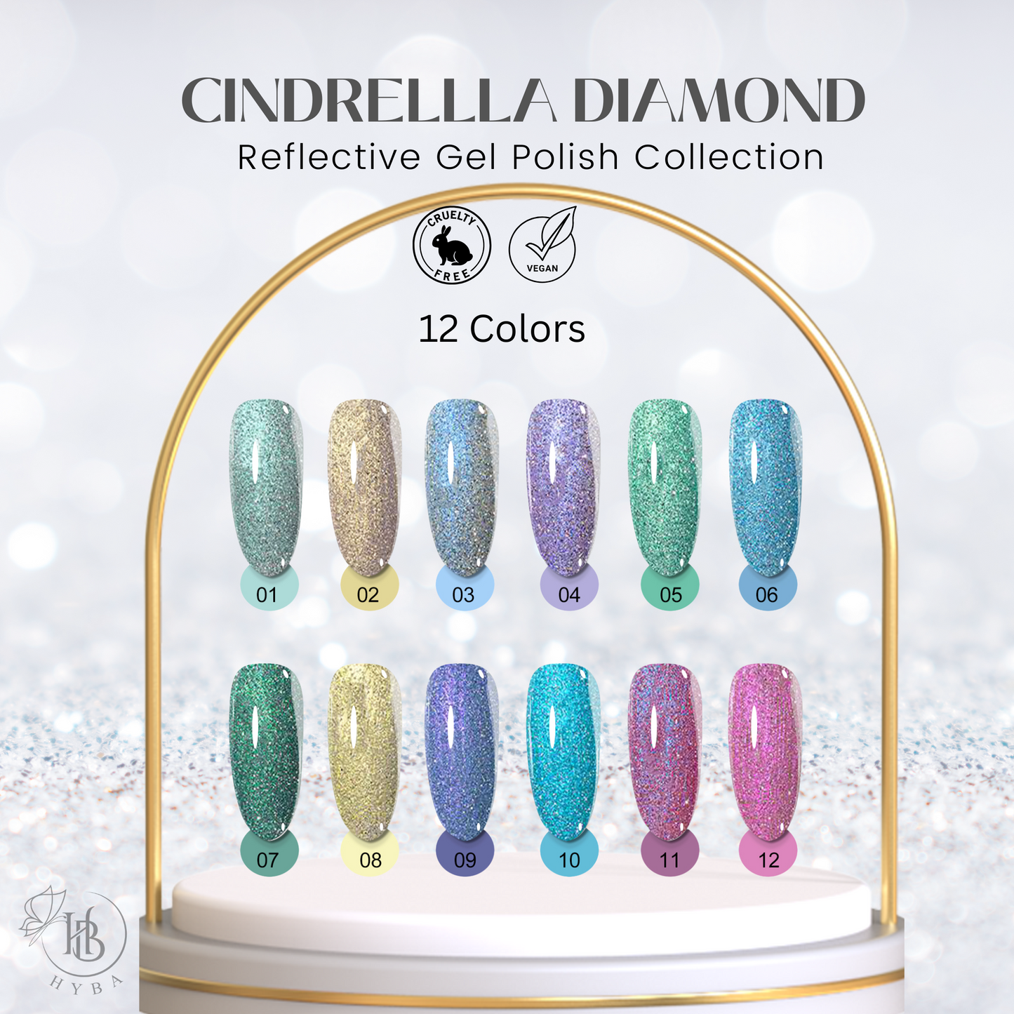 CINDERELLA DIAMOND Gel Collection - 12 Colors - HYBA BEAUTY