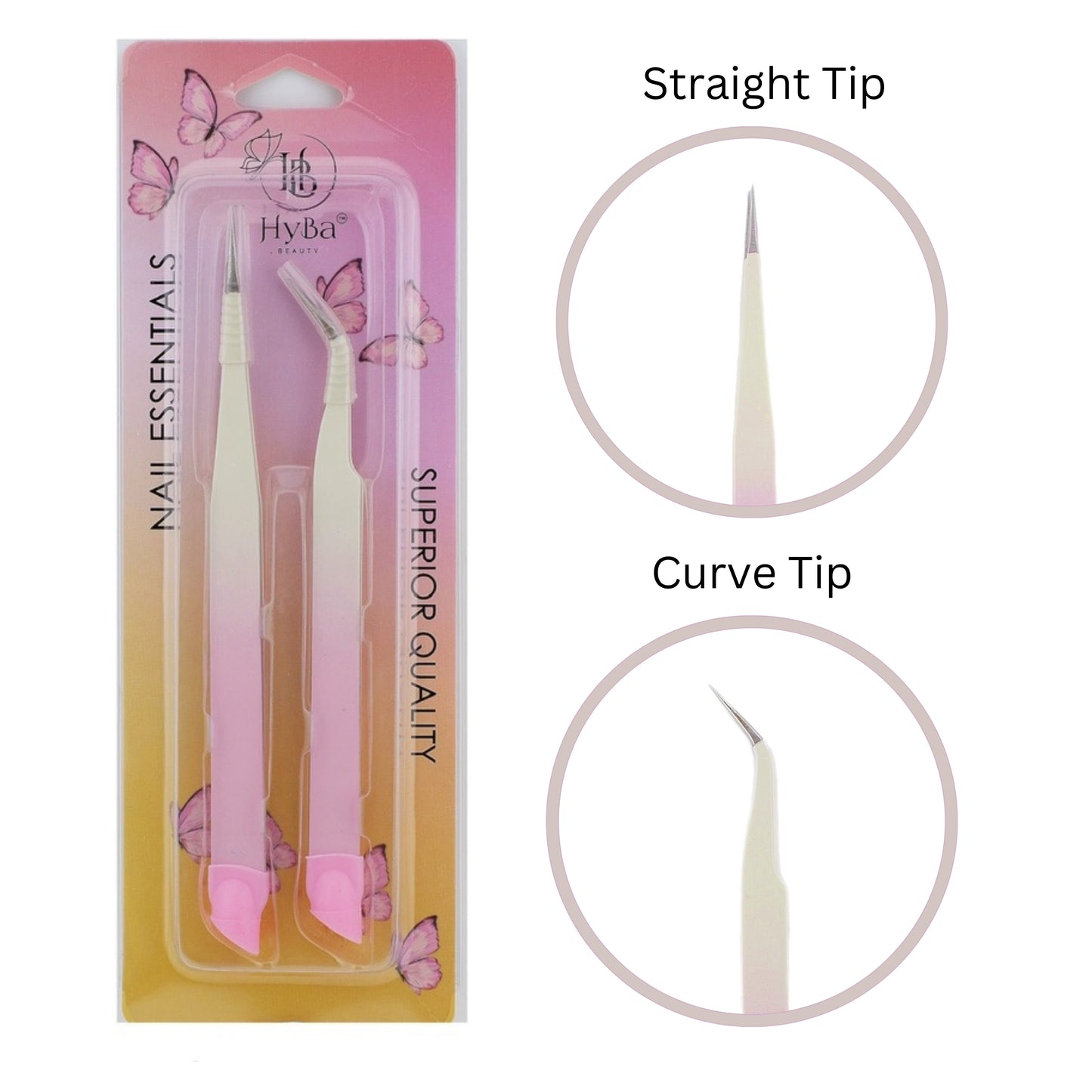 Tweezers Pink & White - 2 PACK - HYBA BEAUTY