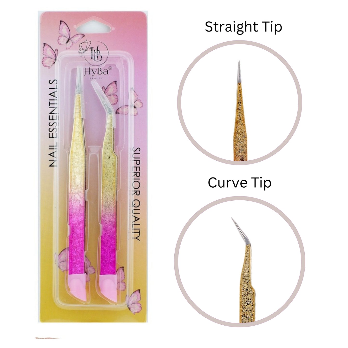 Tweezers Glitter Pink & Gold - 2PK - HYBA BEAUTY