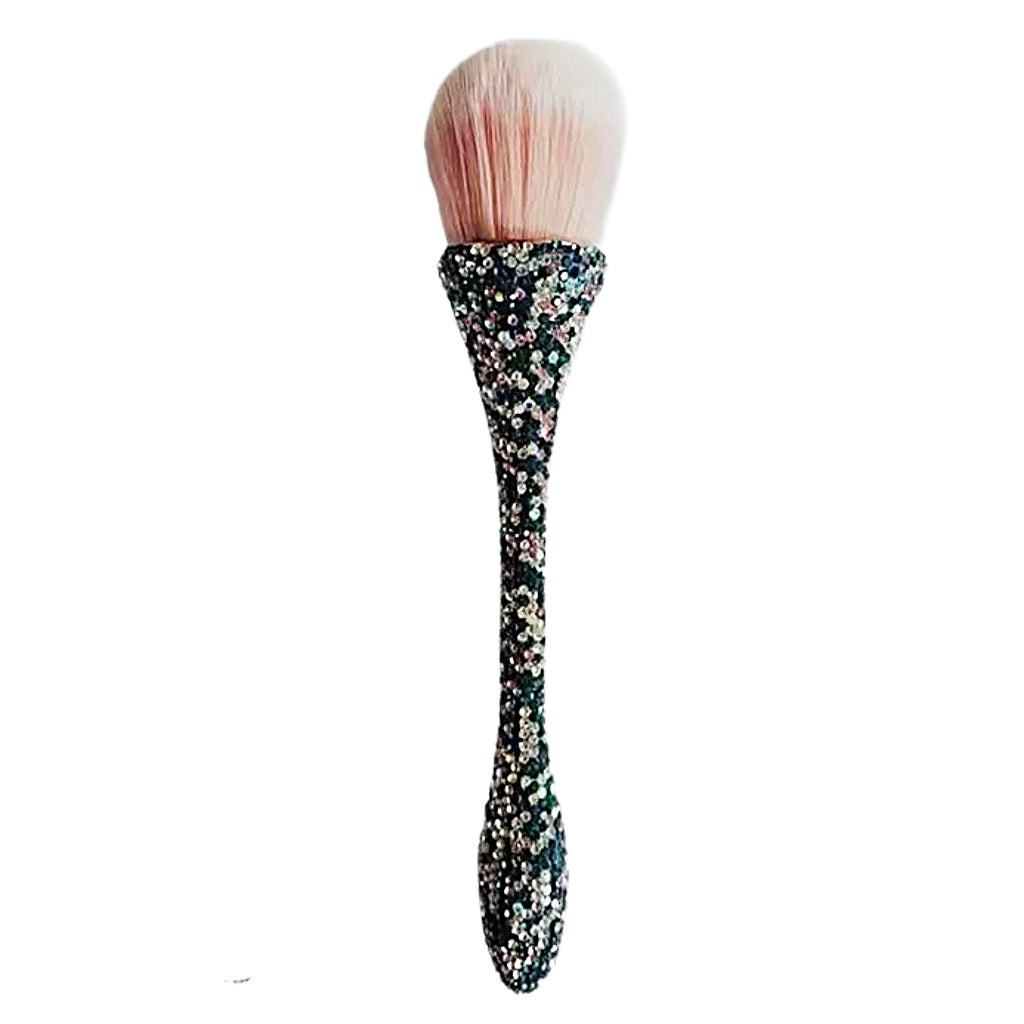 Crystal Nail Dust Brush (TEAL & SILVER RHINESTONES) - HYBA BEAUTY