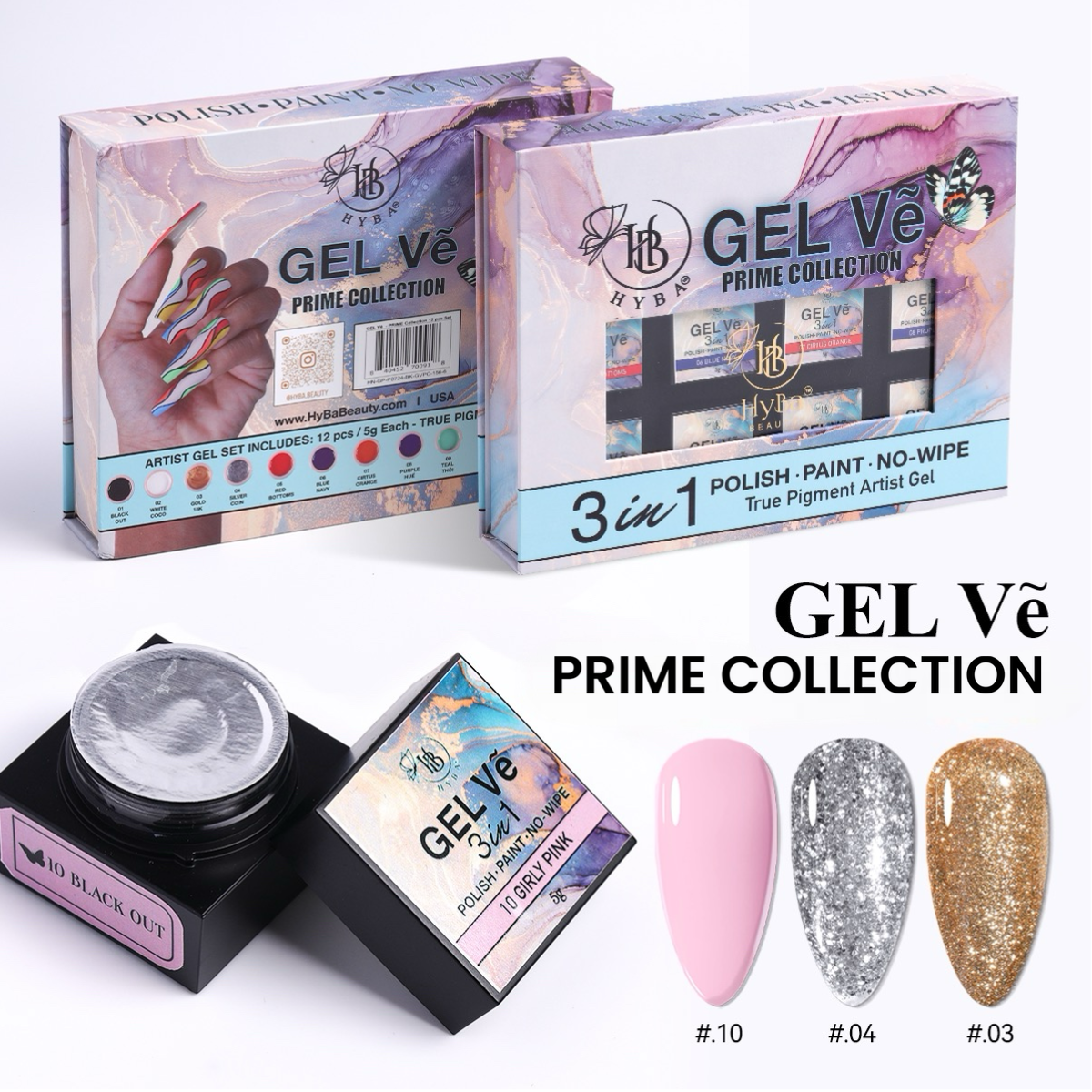 GEL Vẽ  Prime Collection Artist Gel / 12pcs set (5g each) - HYBA BEAUTY