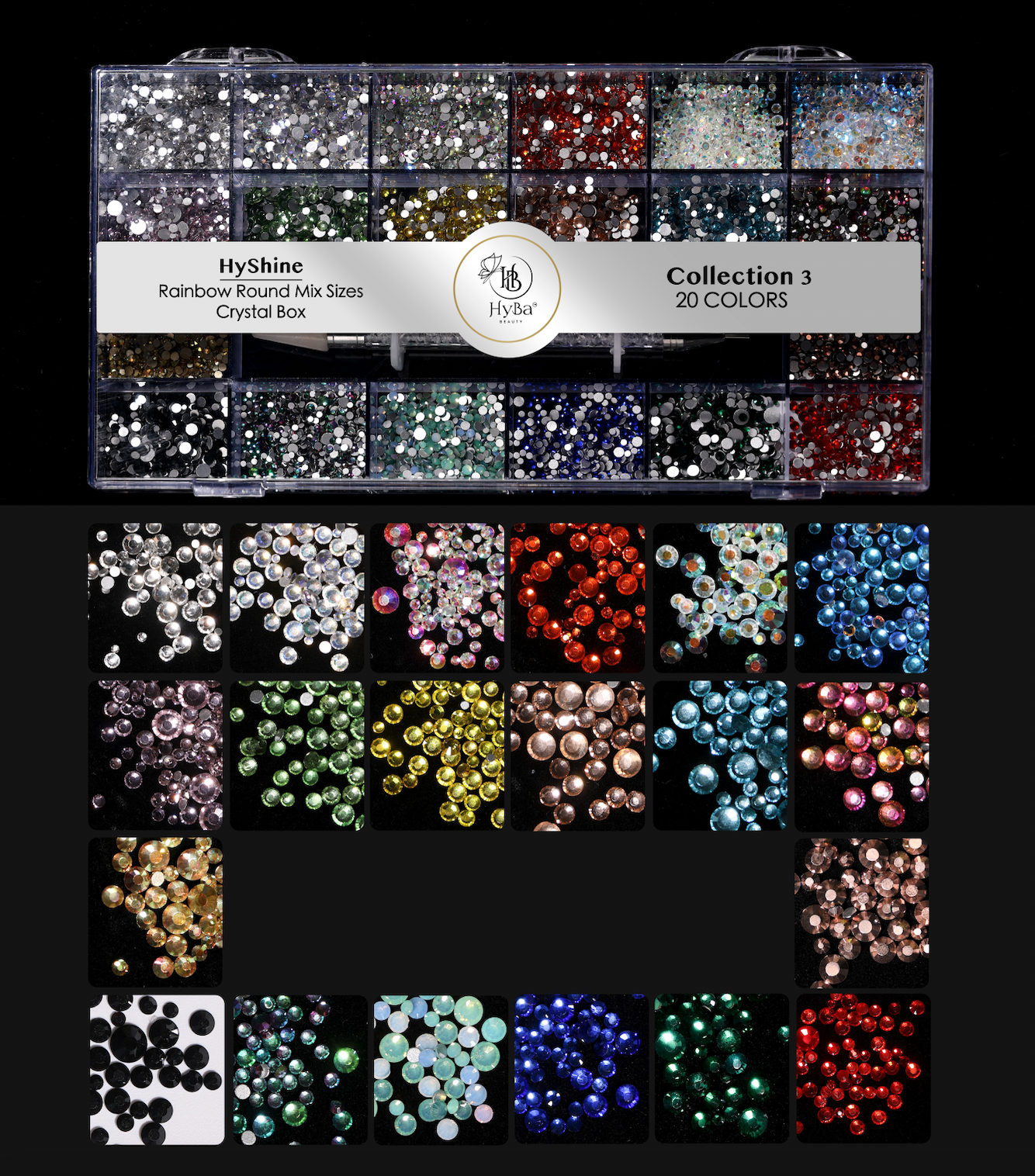 Mixed COLORED- FLAT CRYSTAL COLLECTION  #3 - HYBA BEAUTY