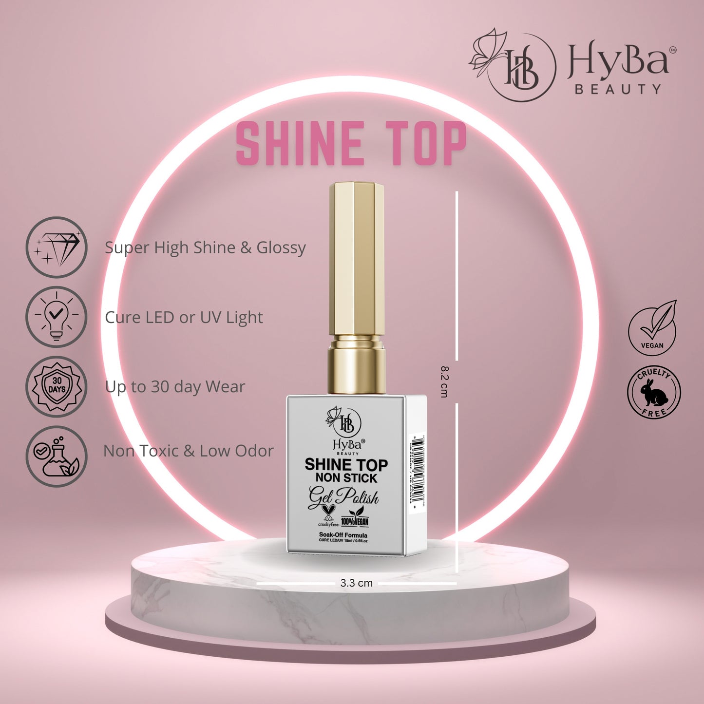 SHINE Top Non Stick - Clear Gel Polish - 15ml - HYBA BEAUTY