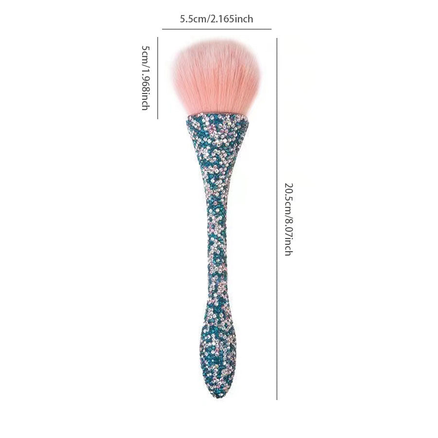 Crystal Nail Dust Brush (TEAL & SILVER RHINESTONES) - HYBA BEAUTY